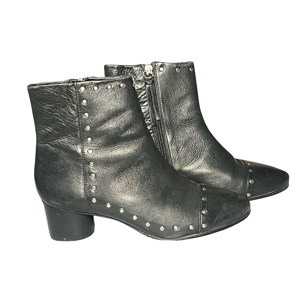 Rebecca Minkoff Womens Black Studded Leather Block Heel Ankle Boots Size 8M